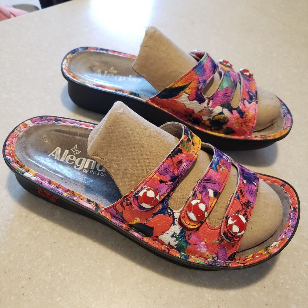 ALEGRIA Fiona IRIS Multicolor Floral Slide Sandals Women's EUR 37 US 6/7